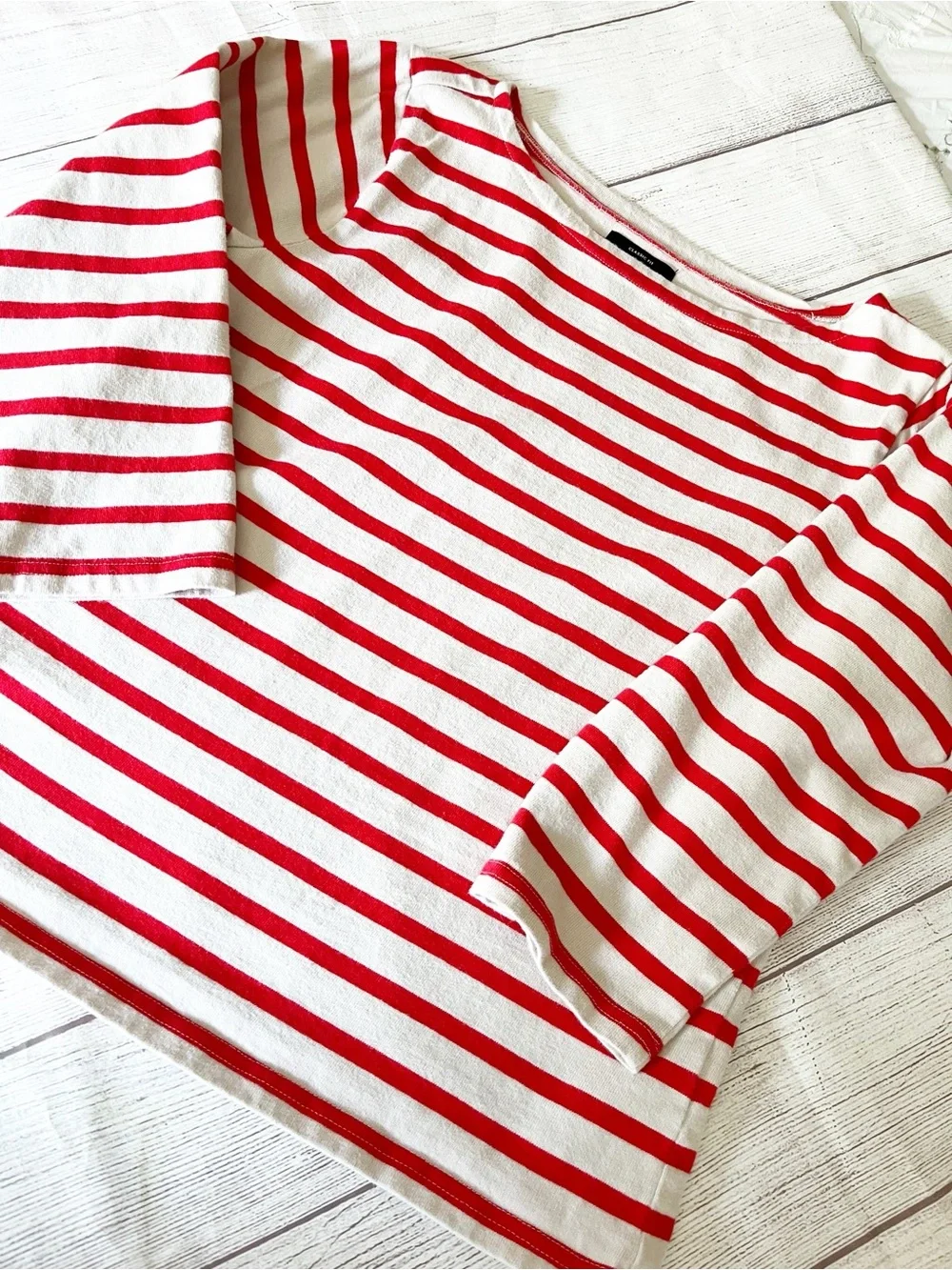 J Crew red/white striped boatneck top M